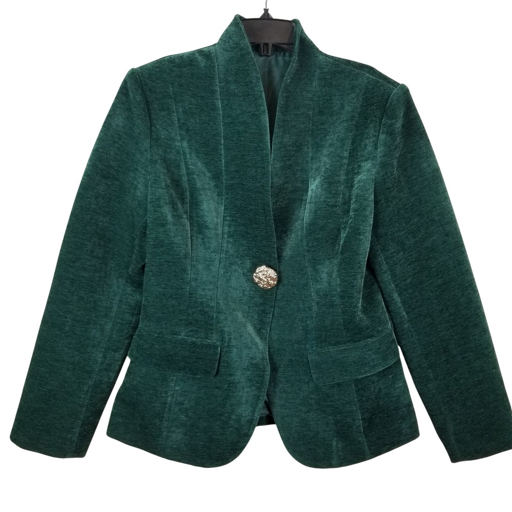 Commense Emerald Green Velvet Blazer XL Single Button Shawl Collar OA250822031